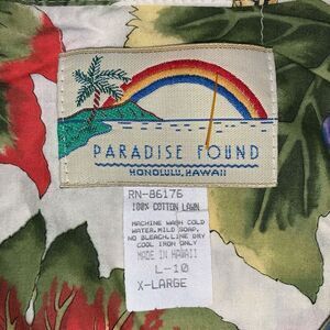 Vintage Paradise Found Mens XL Button Front Floral Hawaiian‎ Shirt Short Sleeve